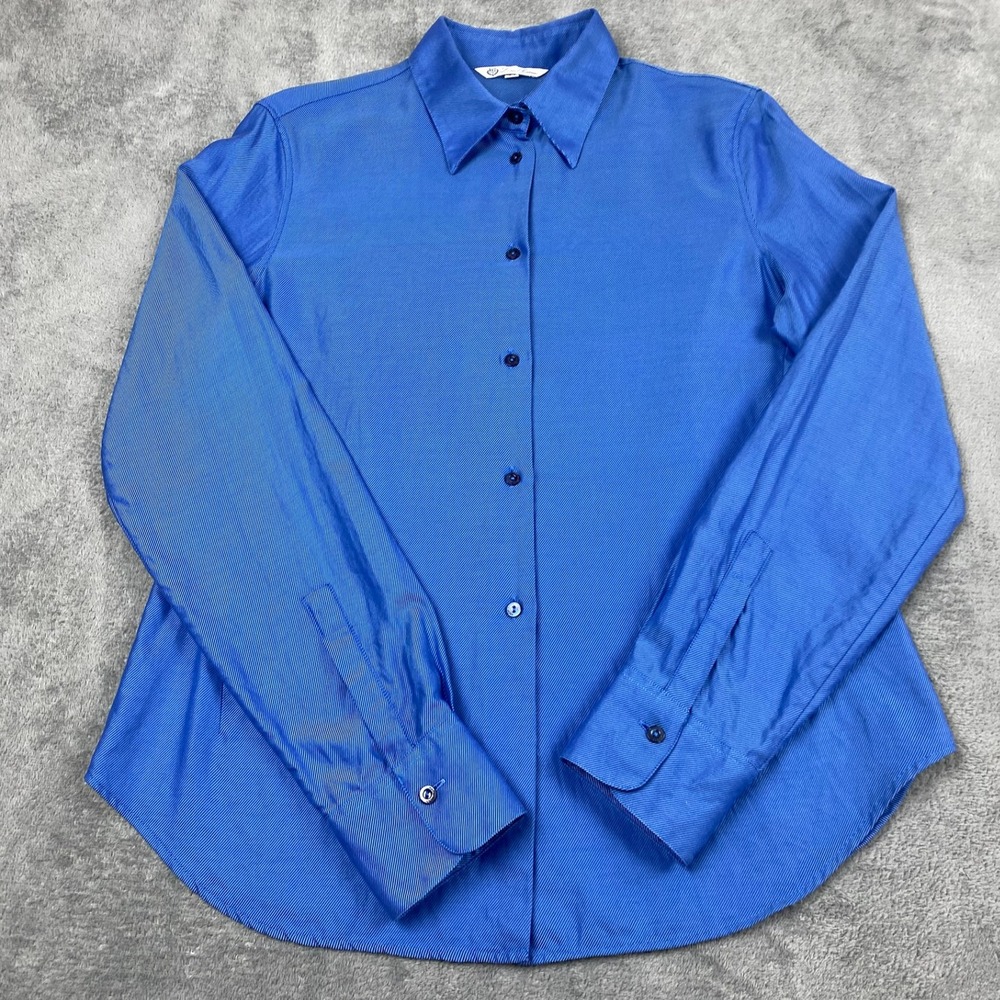 Loro Piana Women's IT44 US8 Brilliant Blue Cotton Twill Button Down Shirt